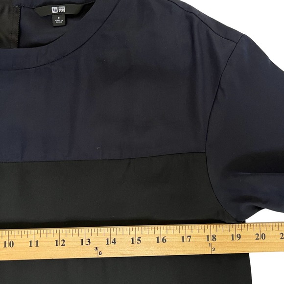 Uniqlo Silky Colorblock Short Sleeve Midi Shirt Dress Navy Black S - Picture 7 of 9